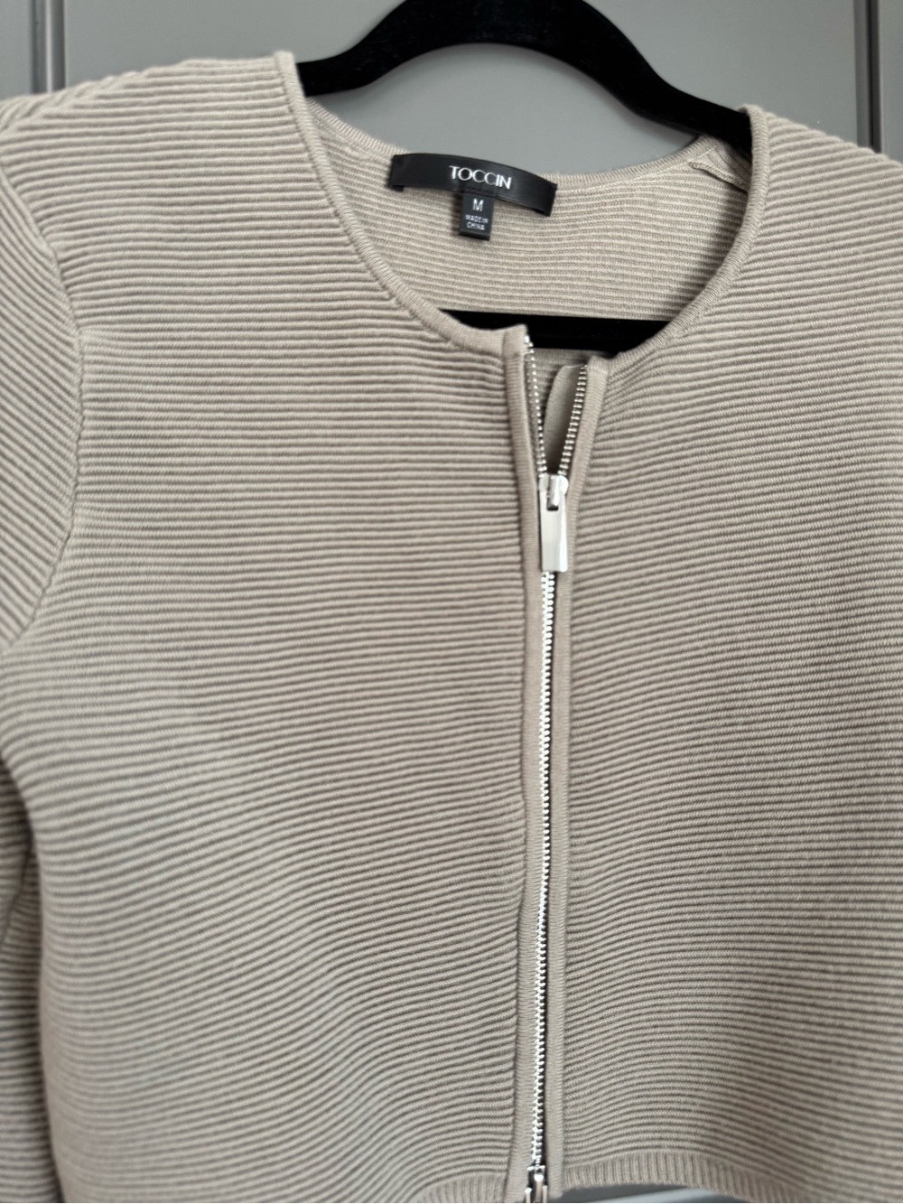 Toccin Ribbed Zip-Front Jacket in Light Beige